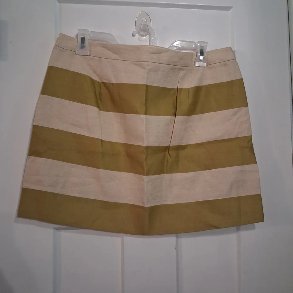 J.Crew Mini Skirt Womens 10 Green Striped Linen Blend Casual Preppy Summer 14852